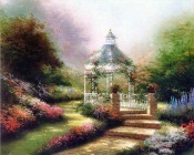 Thomas Kinkade - White Gazebo With Hedgerow