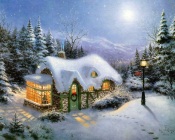 Thomas Kinkade - Footprints in Snow Drifts