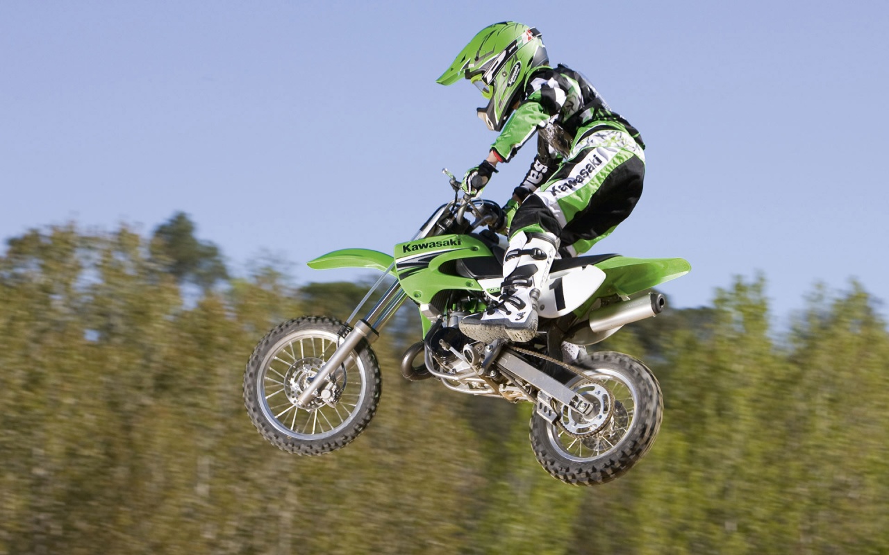 Motocross Green Kawasaki Bike