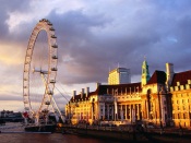 Evening Light Falls on the London Eye and County Hall, London, England