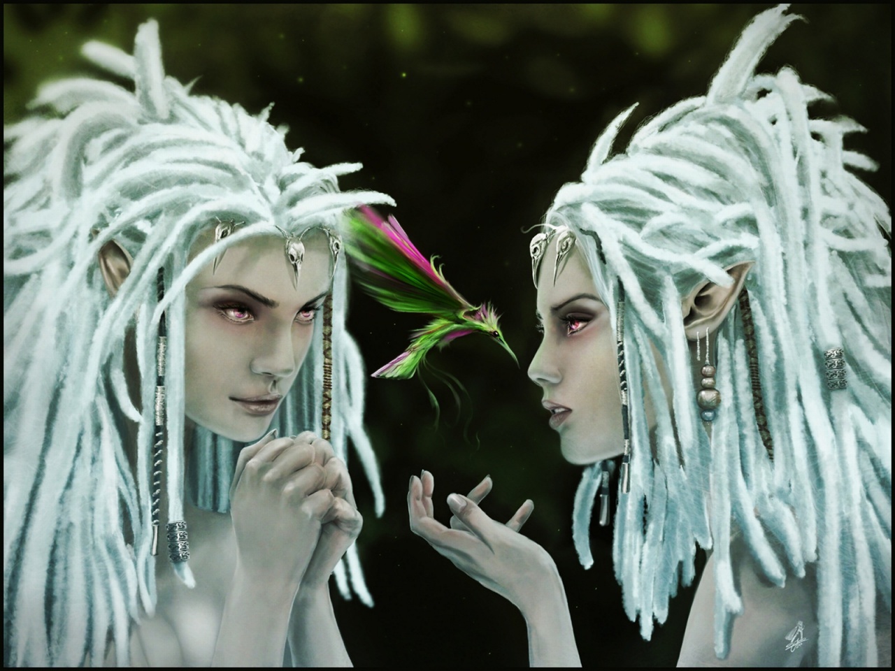 Twin Girls With White Dreadlocks