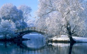 Winter. Bridge through a Lake