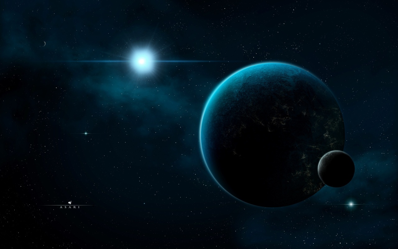 Planet and Moon in Space