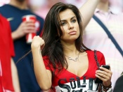 Brunettes women in red white, Poland, Euro 2012