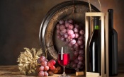 Red Wine, Grapes, Barrel