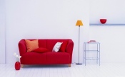 Interior, Red Sofa, a Lamp