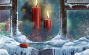 Red Candles outside the Window 2560x1600