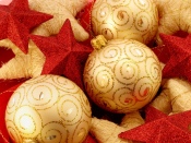 Golden Christmas Balls and Red Stars