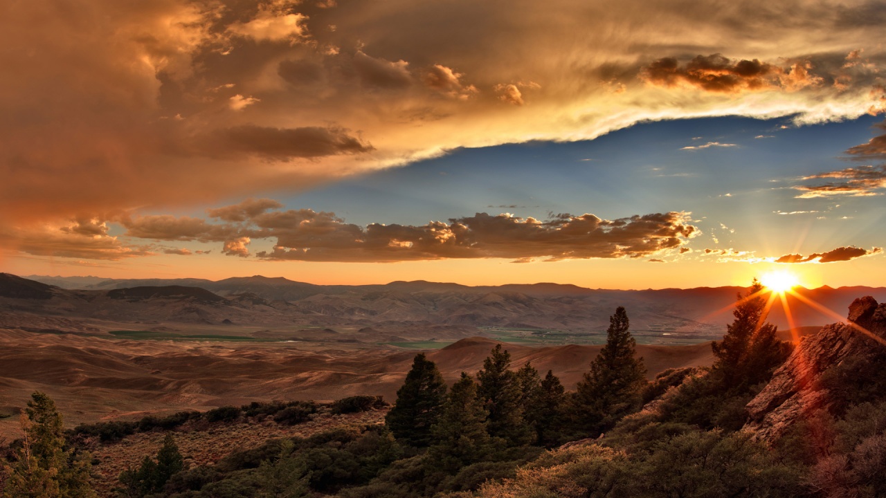 Wonderful Red Sunset in Mountains