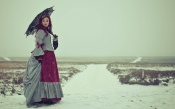 Lady Walks at the Winter Field