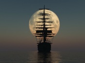 Sail Ship Silhouette at the Moon