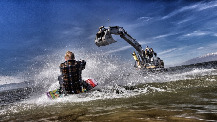 Wakeboarding on a Rotating Excavator